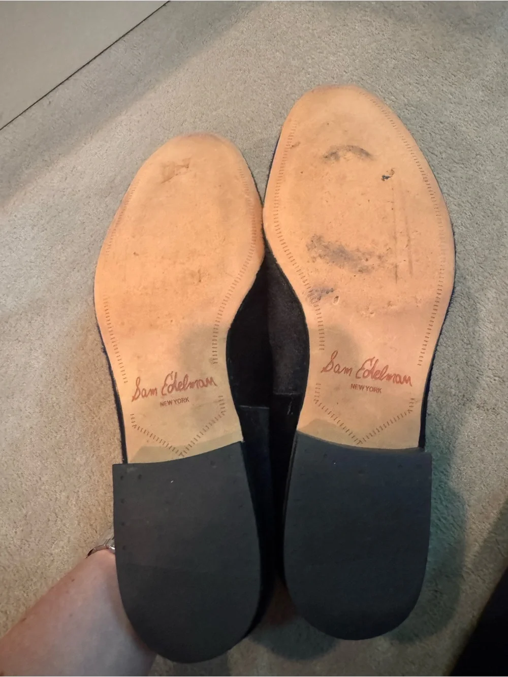 Sam Edelman Black Suede Loafers with Silver Chain Accent